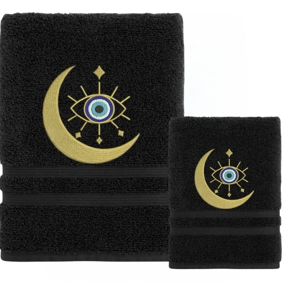 Set Evil Eye Embroidered 1 Hand 1 Bath Pick a set New Made to order Black